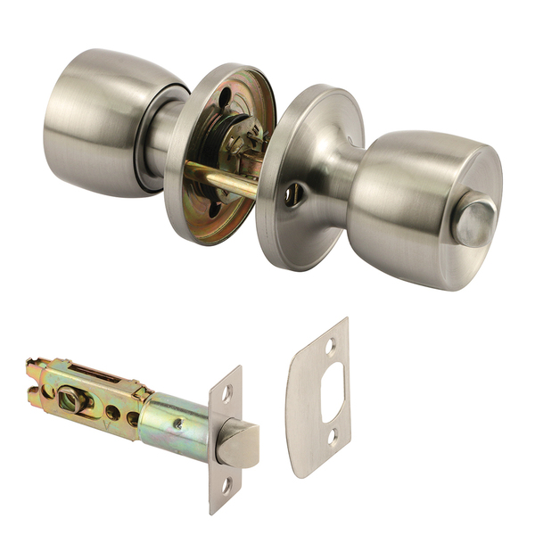 Prime-Line Privacy Knob, Fits 2-3/8 in. and 2-3/4 in. Backset, Tulip, Satin 1 Set MP65038